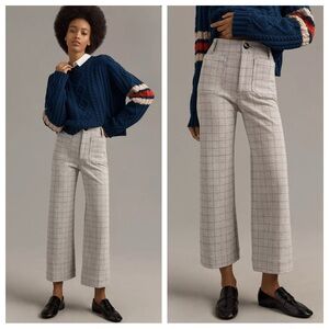 Anthropologie Maeve The Collette knit plaid cropped wide leg pant preppy size 28